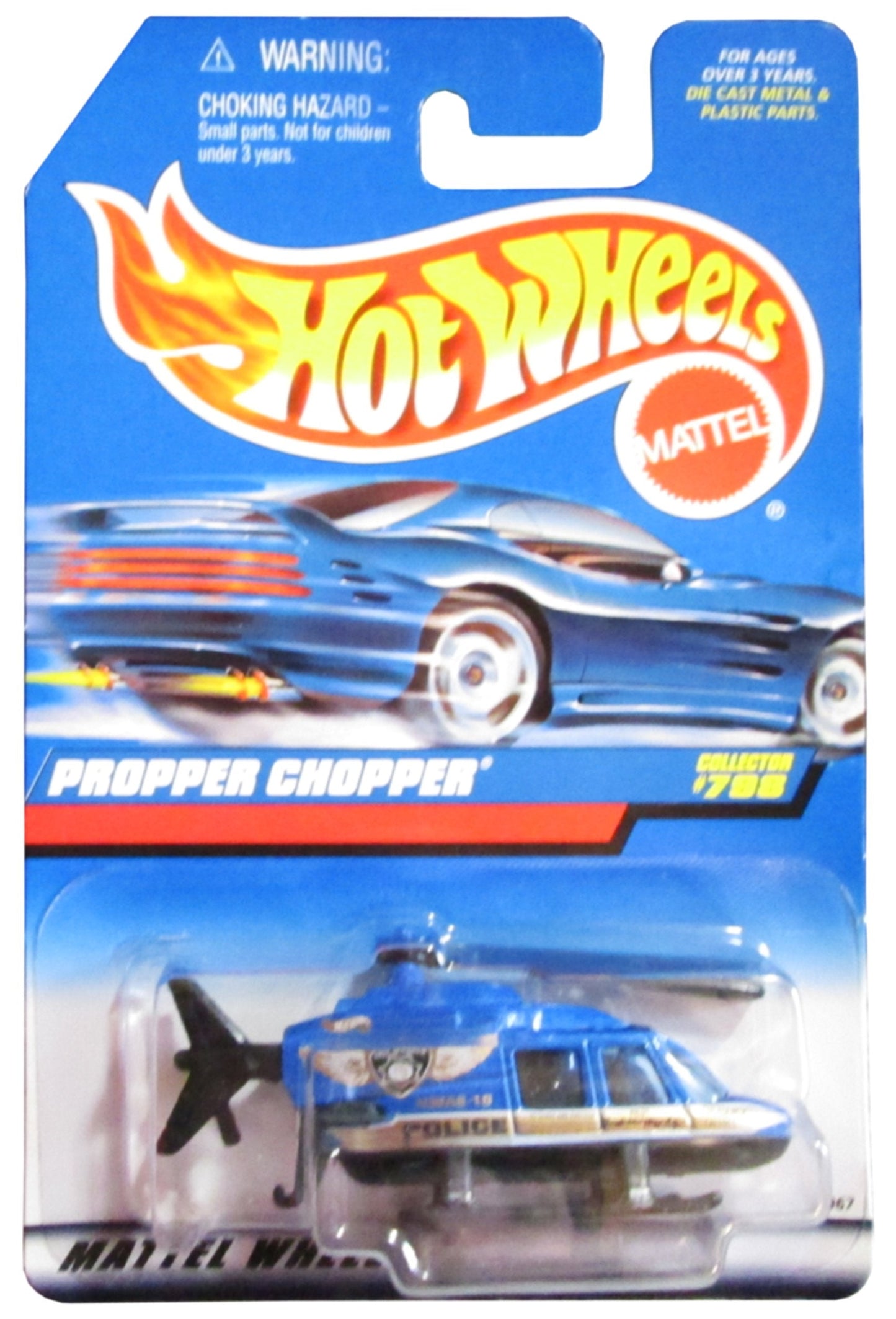 Mattel Hot Wheels 1998 1:64 Scale Gold & Blue Police Propper Chopper Die Cast Helicopter Collector #798