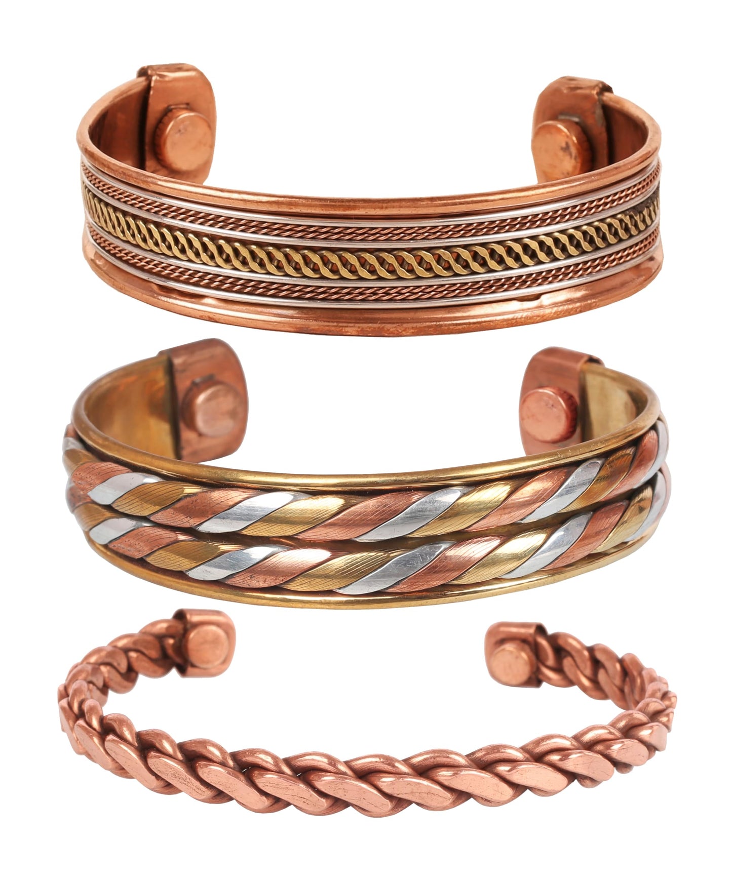 Touchstone copper bracelets | gift for men women |adjustable 100% pure solid real magnetic jewelry | handmade bracelet set combo | rope braided tibetan bangles. Set of 3 different designs