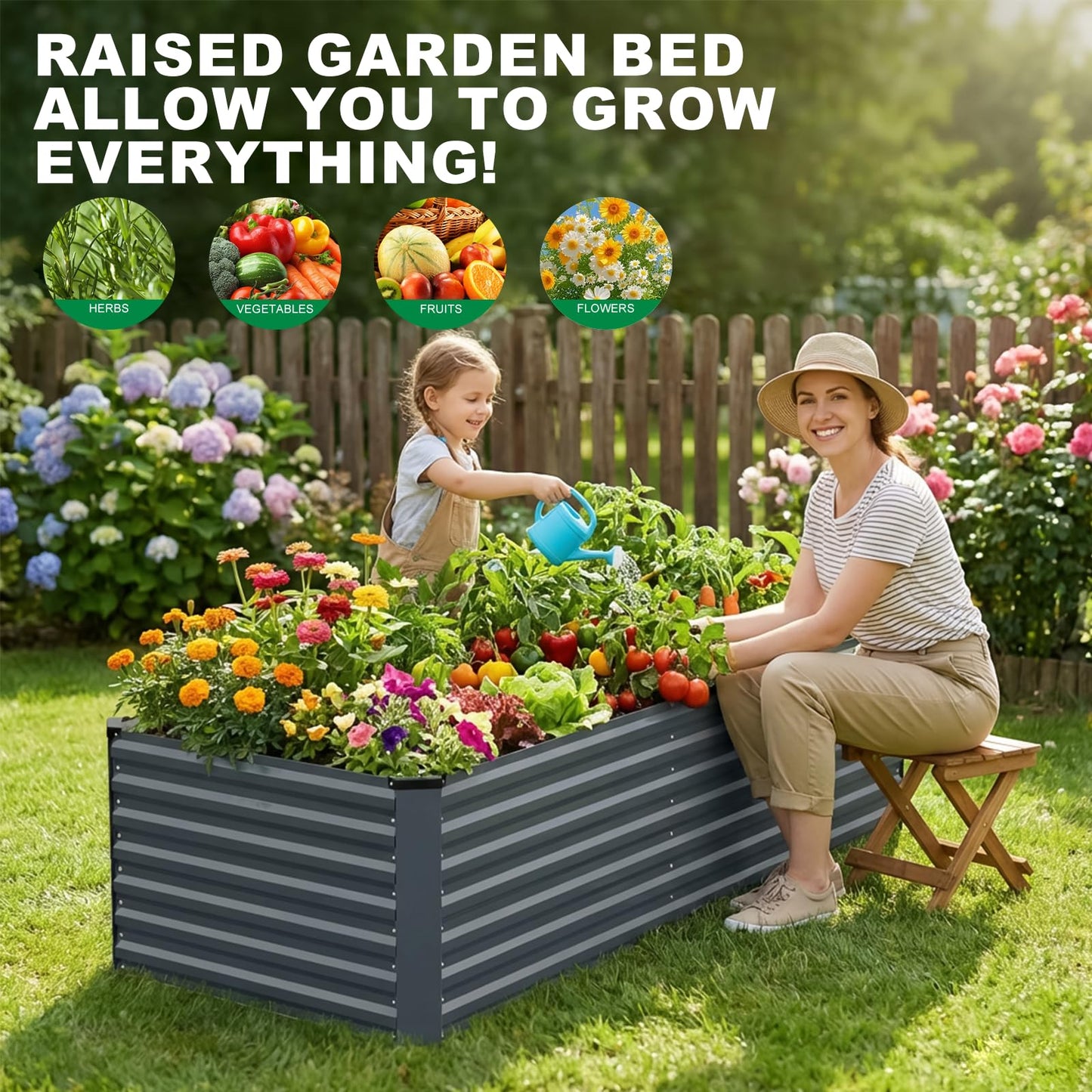 STBoo 6x3x2FT Galvanized Raised Garden Bed, Outdoor Metal Raised Planter Box for Vegetables, Elevated Rust-Resistant Rectangle Gardening Container Kit with Reinforced Panels for Backyard, Patio(Grey)