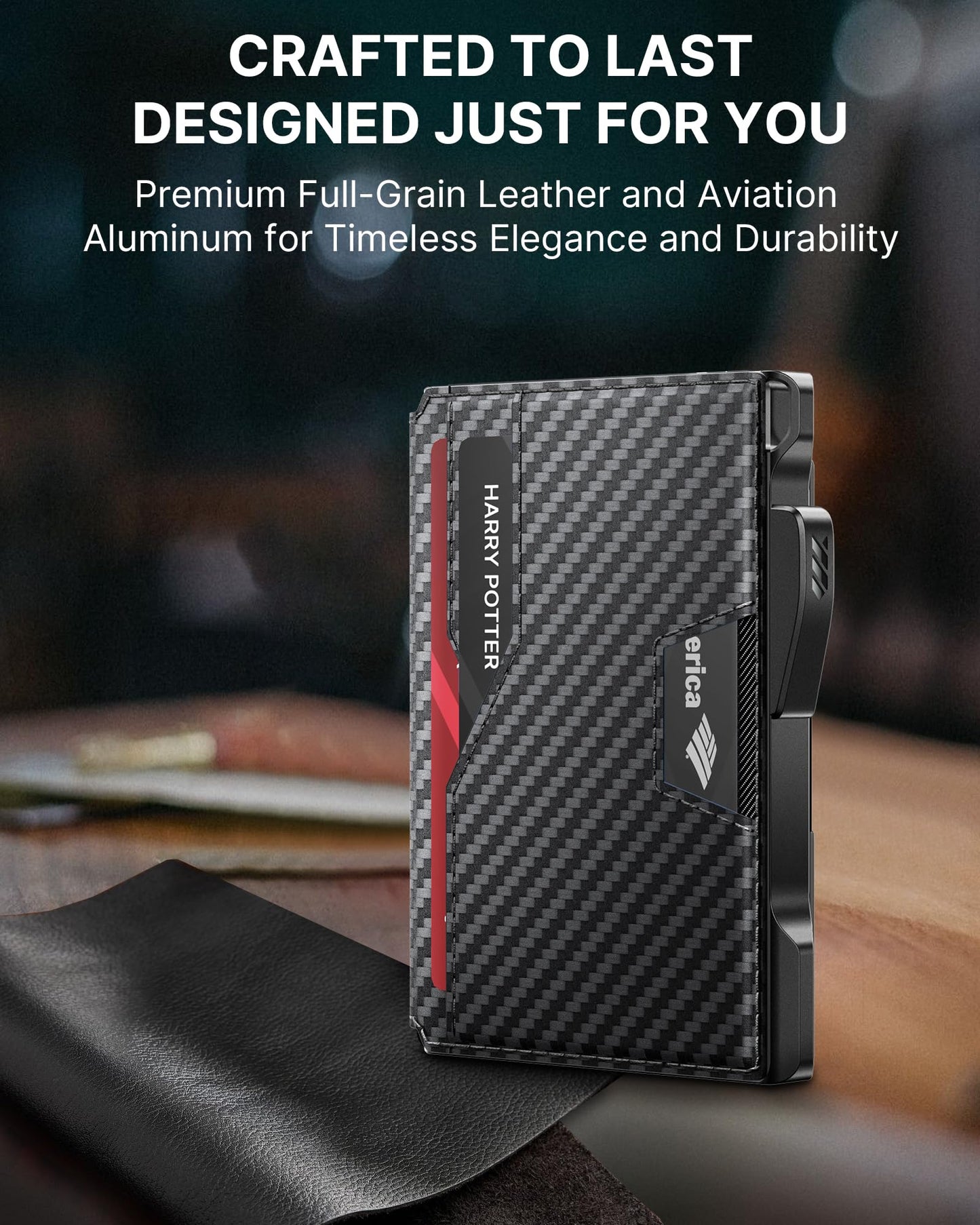 typecase Wallet for Men: Rfid-blocking with Money Clip Slim Leather Bifold ID Window Smart Pop Up Card Case Front Pocket Wallet with Gift Box (Carbon Fiber Black)