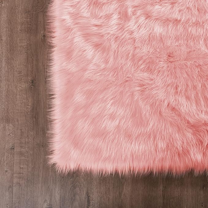 Goolela Pink Fluffy Fuzzy Furry Runner Rug 2X6 Light Pink Faux Sheepskin Fur Rug for Girls Bedroom Bedside Rug Plush Shaggy Washable Rectangle