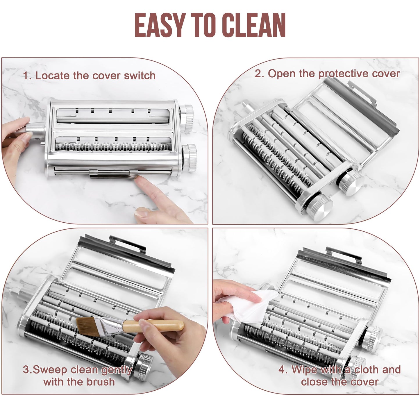 Pasta Maker Attachment for KitchenAid Stand Mixers, 3-in-1 Stainless Steel Pasta Roller & Cutter Set with Spaghetti and Fettuccine Blades, Includes 1 Metal Knob Screw Replacement