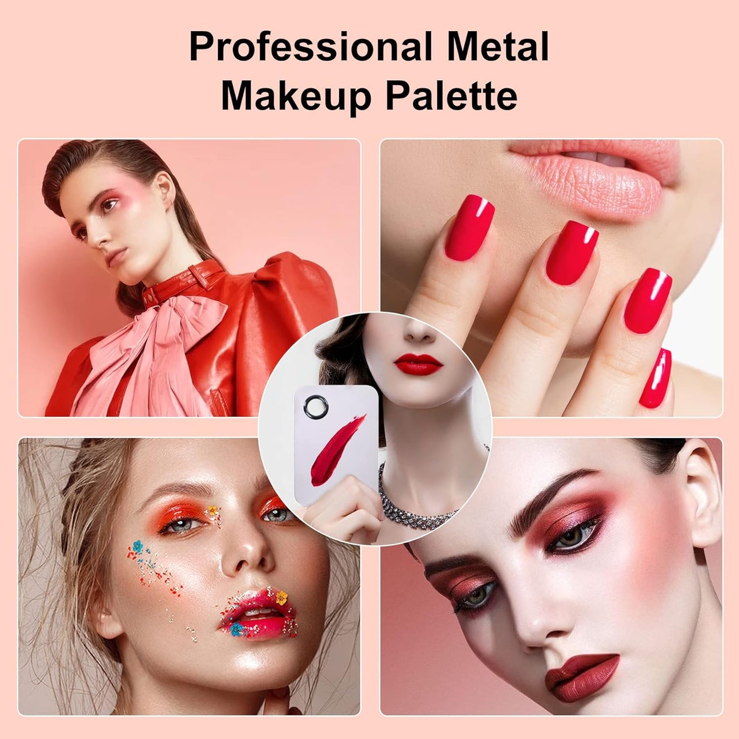 Makeup Palette, Makeup Mixing Palette, Stainless Steel Metal Foundation Palette with Spatula Artist Tool for Mixing Foundation Nail-Art, Cosmetic Mixing Makeup Palette, Makeup Plate, 6×4"/Silver/2pcs