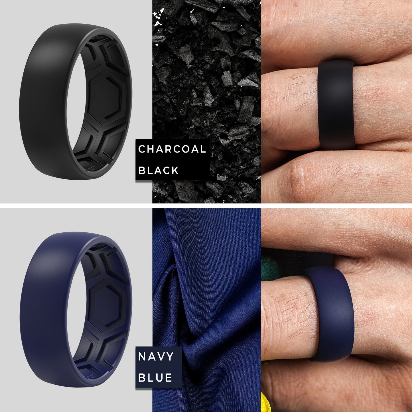 ThunderFit Men's Patterned Silicone Rings, 8mm Wide 2.2mm Thick Rubber Bands,Variety Multipack 1,4,7