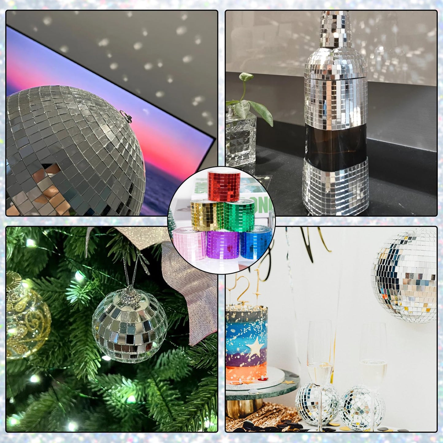 Green Self Adhesive Glass Mirror Mosaic Tiles, 2 Rolls 3200 Pieces Disco Ball Tiles for DIY Craft, Interior, Art Collage, Card Making, Cups 5 x 5 mm