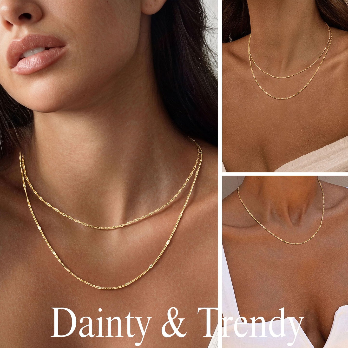 Yoosteel Layered 14k Gold Plated Necklace for Women,Dainty Simple Thin Wave Chain Satellite Choker Necklaces Set Stack Trendy Jewelry Gifts for Women