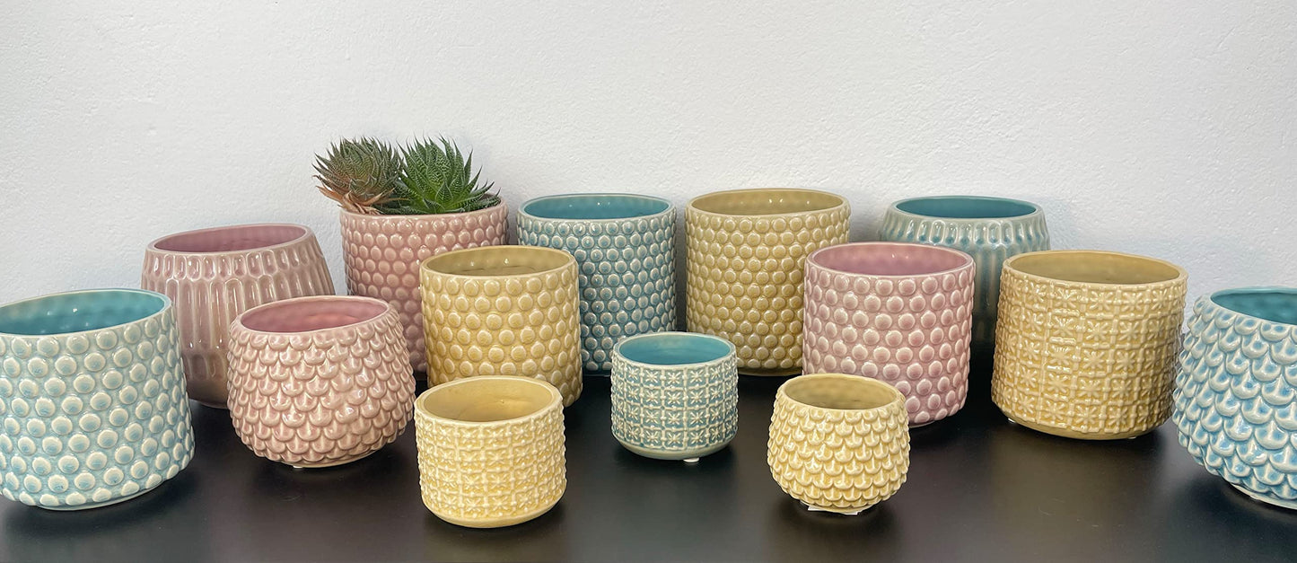 Nordring Stoneware Flower Pot – 5’’ Grey Planter with Polka Dots – Modern Ceramic Pot with Crackle Glaze – No Drainage Holes – Holds 4’’ Indoor Plant