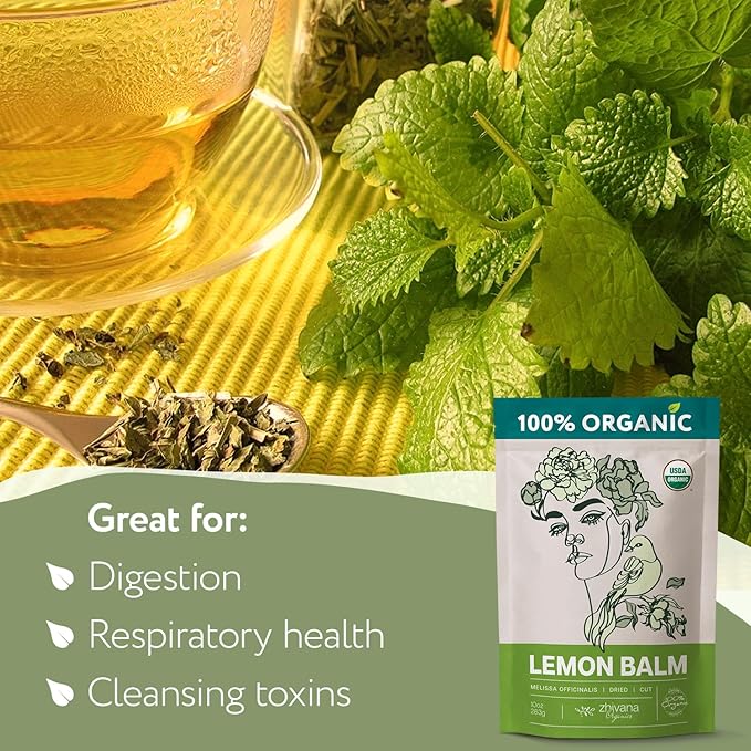 Melissa Tea Organic (10oz.) - Lemon Balm Tea Organic Loose Leaf - Te de Tolonjil - Natural Support for Anti-Stress, Sleep, Blood Pressure, Digestion