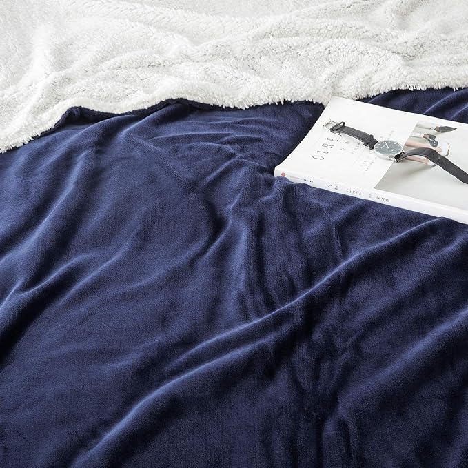 IR Imperial Rooms Sherpa Fleece Throw Blanket for Couch - Soft and Fuzzy Blanket for Winter - Reversible Thick and Warm Fluffy Throw Blankets for Bed, Sofa, Camping and Travel, Navy, 50x60 Inches