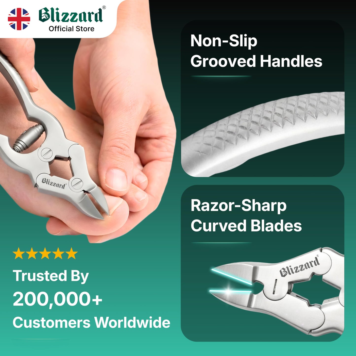 Blizzard Toenail Clippers - Podiatrist Toe Nail Clippers for Thick Nails for Seniors - German Forged Nail Cutter - Heavy Duty Double Action Nail Clippers for Men with Toenail File - 6" Barrel Spring
