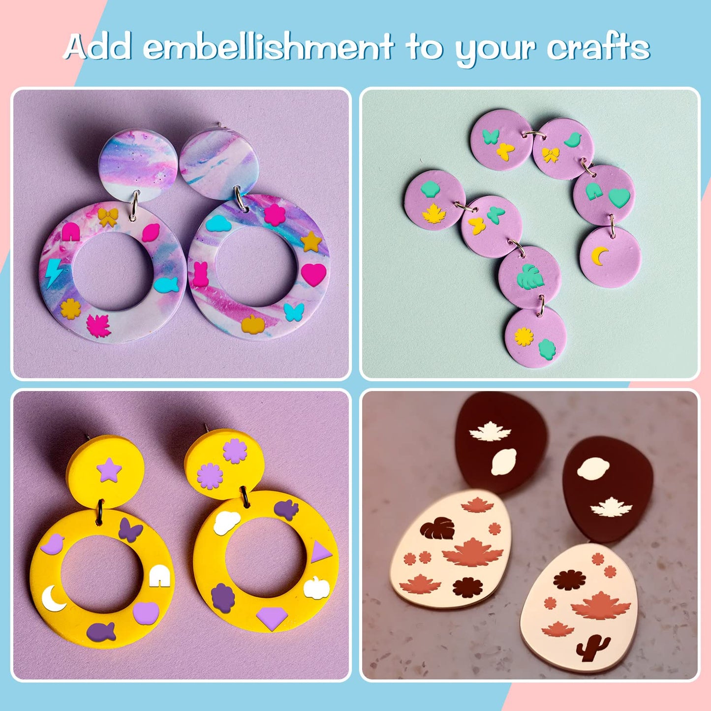 BBTO Set of 36 Polymer Clay Cutters for Earring Mini Jewelry Small Cutters Plastic Clay Molds Pottery Tools for Jewelry Making (Cute Style)