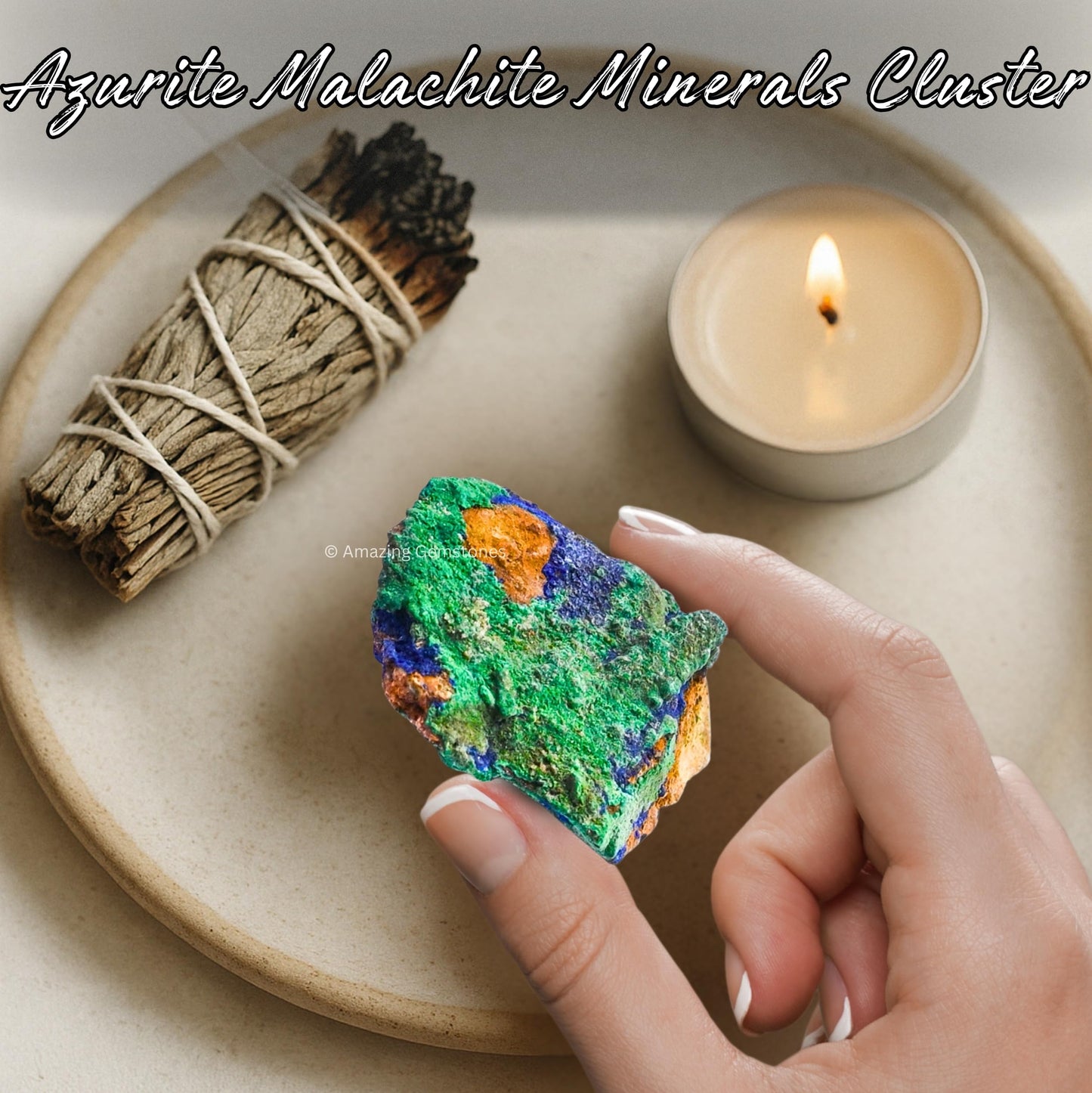 Amazing Gemstone Azurite Malachite Crystals & Healing Stones - Premium Semi Precious Gem Stones for Spiritual Growth - Healing Crystals Geode Clusters for Meditation, Chakra Balance & Energy (M)