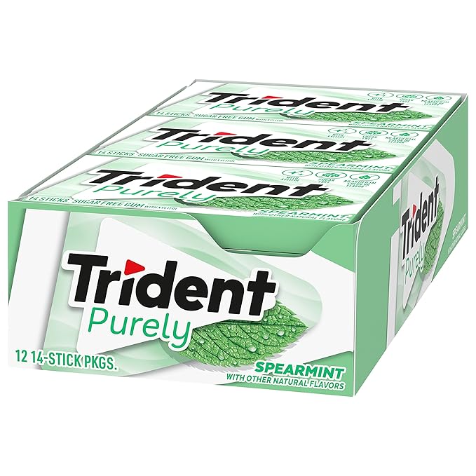 Trident Purely Spearmint Sugar-Free Chewing Gum, 12 Packs of 14 Pieces (168 Total Pieces)