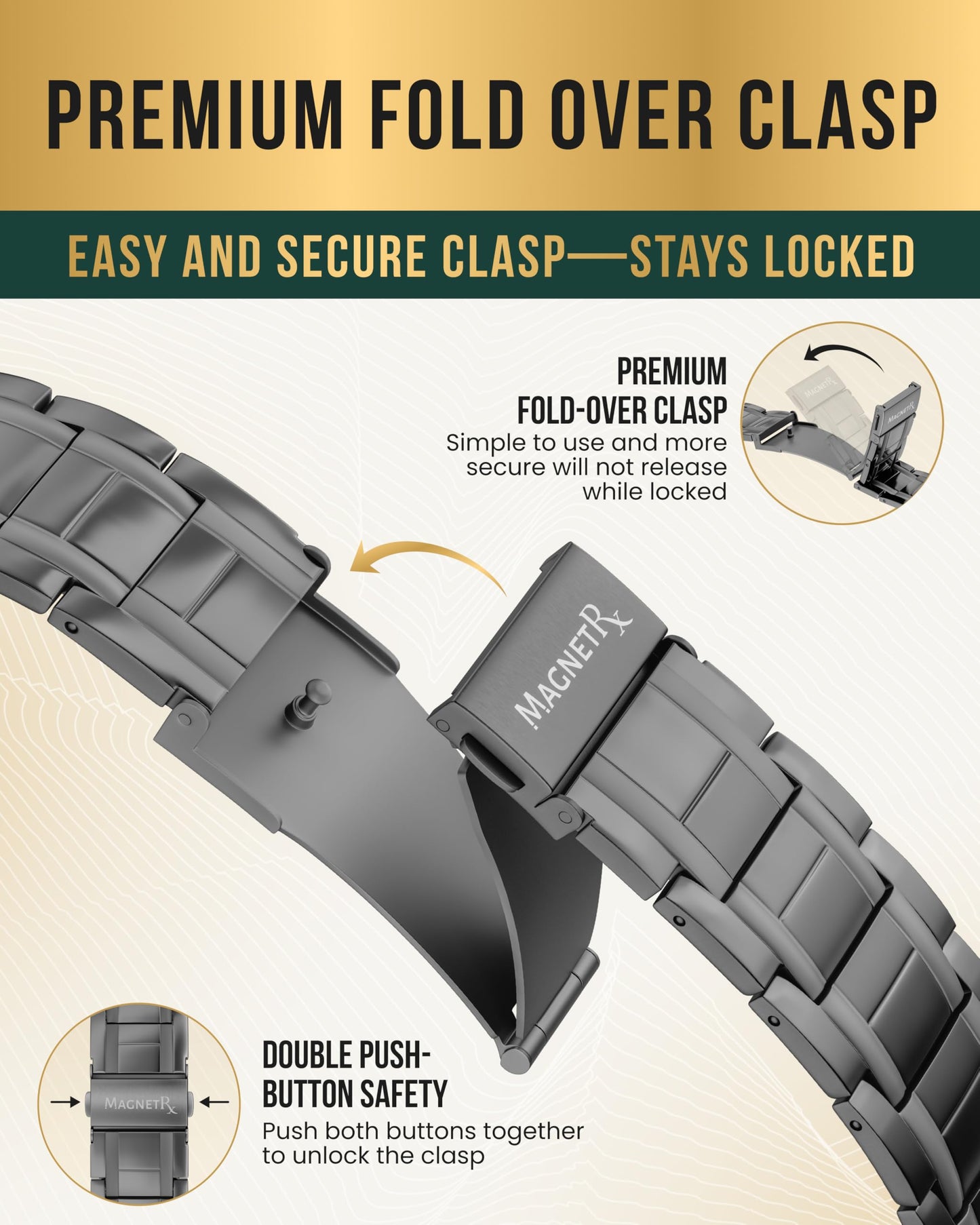 MagnetRX® 3X Strength Magnetic Bracelets for Men – Effective Magnetic Mens Titanium Bracelet – Premium Fold–over Clasp & Adjustable Length with Sizing Tool & Gift Box (Gunmetal)