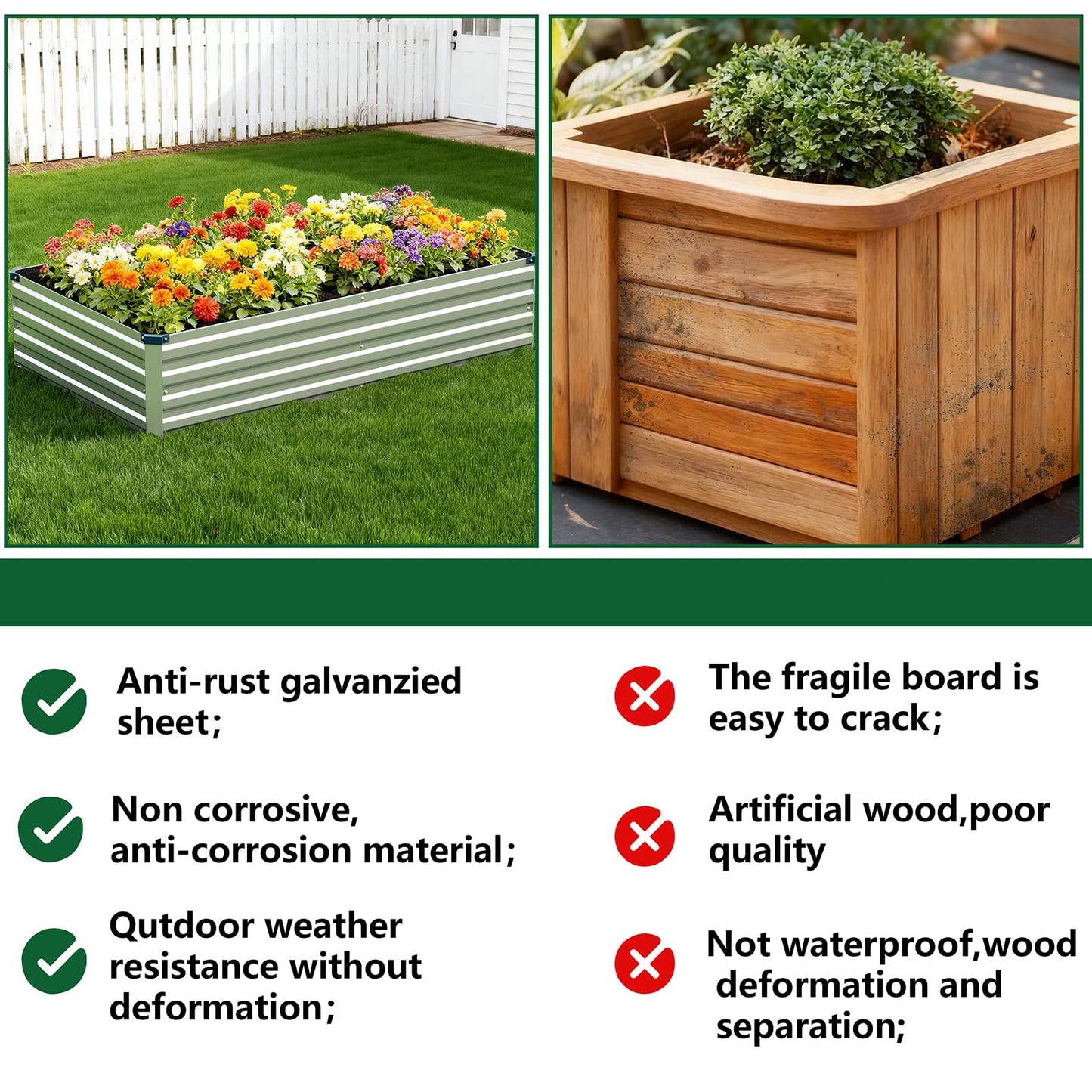 Vengarus 2 Pack 9x3x1FT Galvanized Raised Garden Bed Kit, Outdoor Metal Planter Box for Vegetables, Rectangular Steel Container, Easy Assembly (Silver)