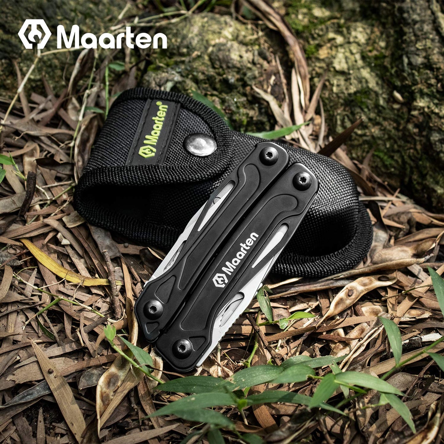 Maarten Multitool Pliers, 13 in 1 Stainless Steel Pocket Multi Tool Pliers with Pocket Clip, Portable Safety Locking Multi-Plier with Folding Saw, Bottle Opener and Durable Nylon Sheath