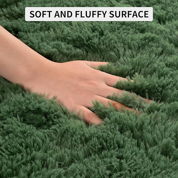 Tepook Area Rugs 9x12 for Living Room, Super Soft Fluffy Rugs for Bedroom, Modern Shaggy Rug Fuzzy Carpets for Kids, Plush Indoor Nursery Home Decor Rug with Non-Slip Bottom, Dark Green