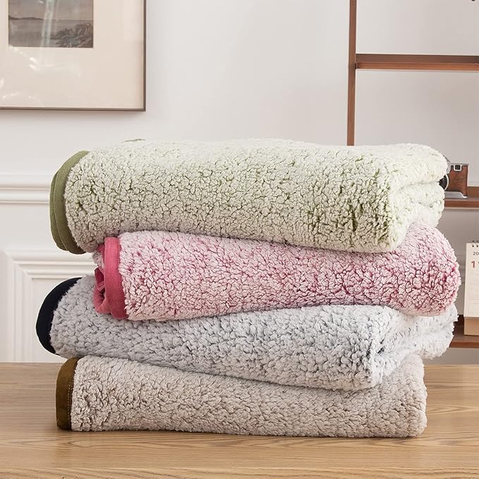 EMME Fuzzy Blanket Soft Fleece Throw Blankets for Women, Fluffy Sherpa Throws(Plush Sage,60"x80")