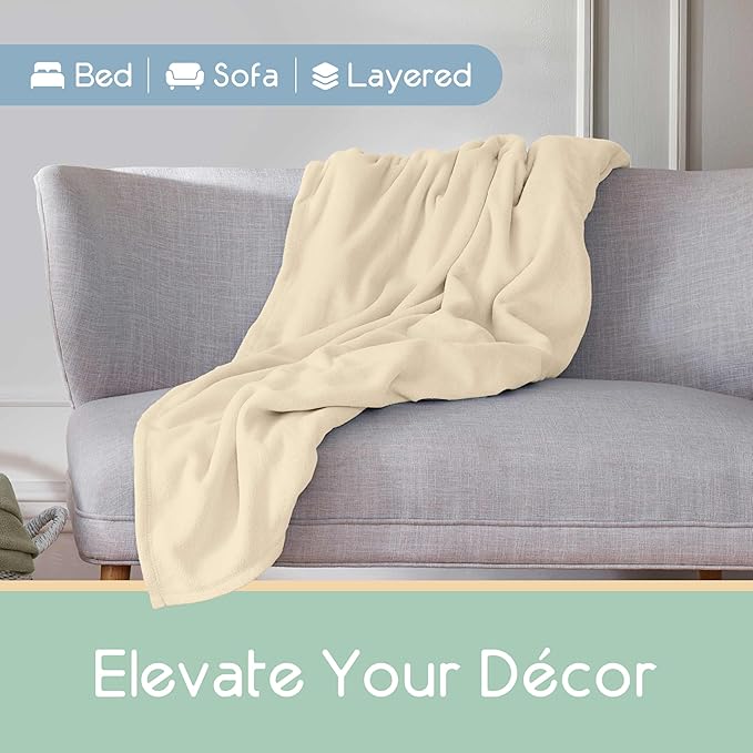 Twin Size Microfleece Blanket | Fleece Bed Blanket | All-Season Comfort| Supersoft Lightweight Throw Blanket | Plush Throw Blanket for Bed Couch or Sofa | Travel Blanket | Pet-Friendly | Ivory