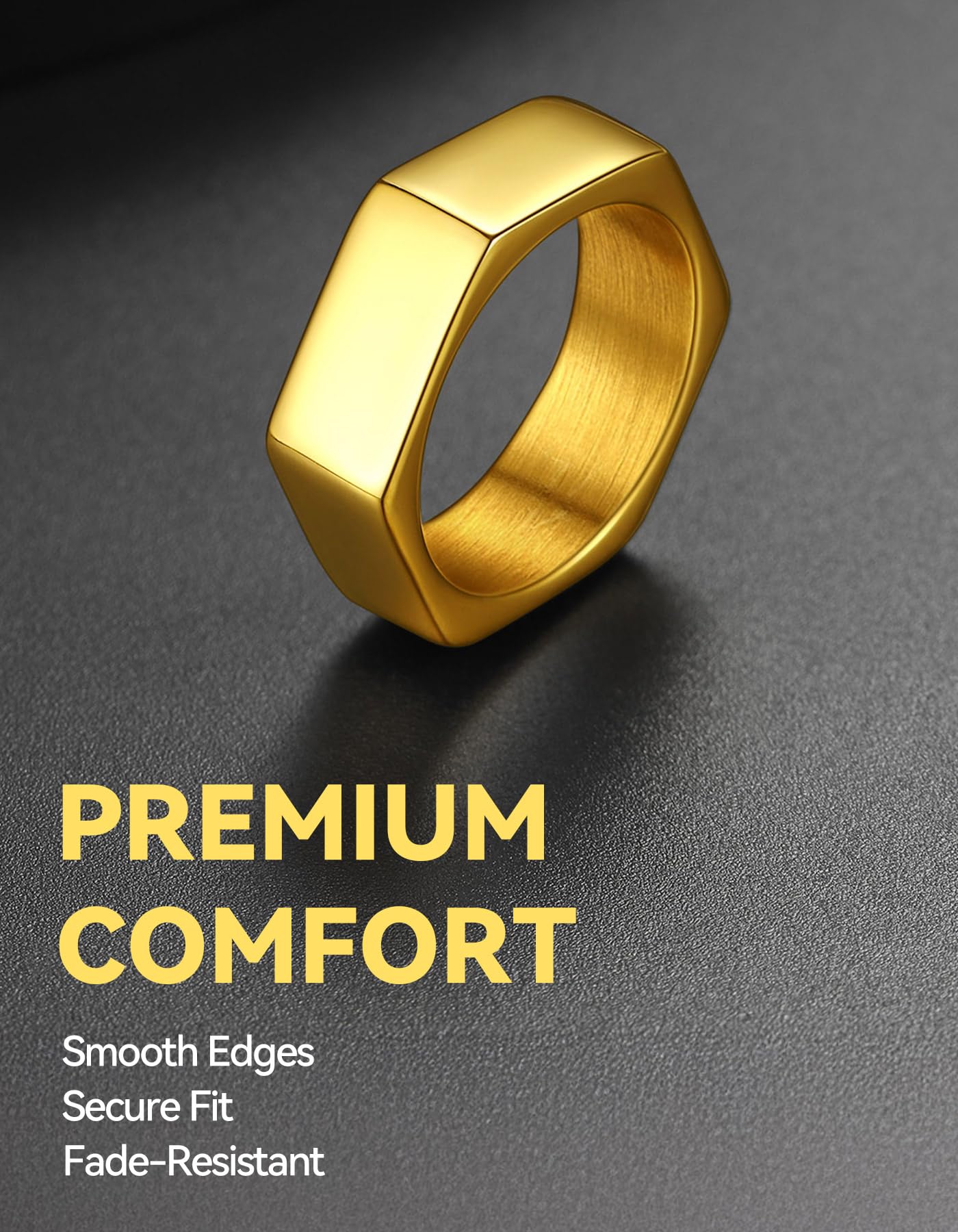 ChainsHouse Gold Hexagon Geometric Ring for Men Women, Cool Punk Hip Hop Biker Band Rings(Size 9)