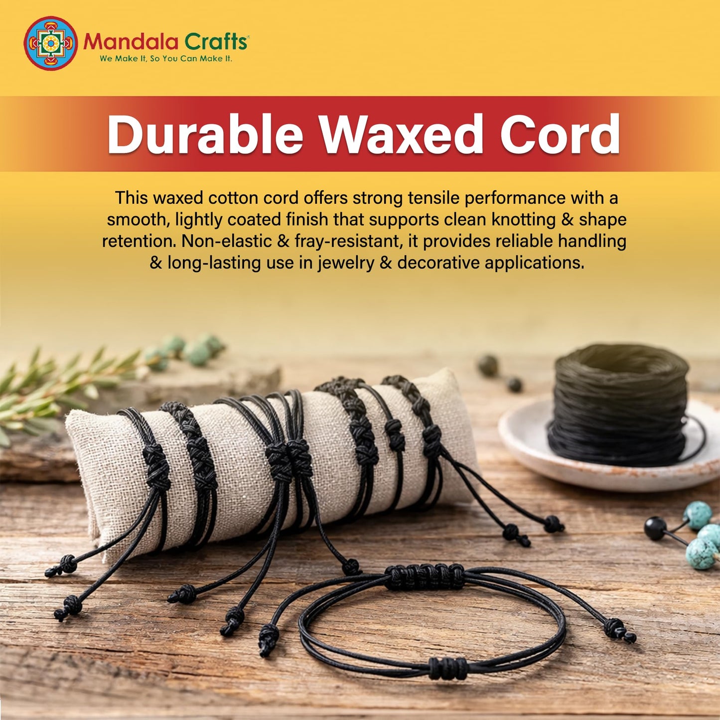 Mandala Crafts 1mm Dark Olive Green Cotton Waxed Cord for Jewelry Making, 109 Yards – Waxed Cotton String for Decorative Knotting and Accessory Assembly