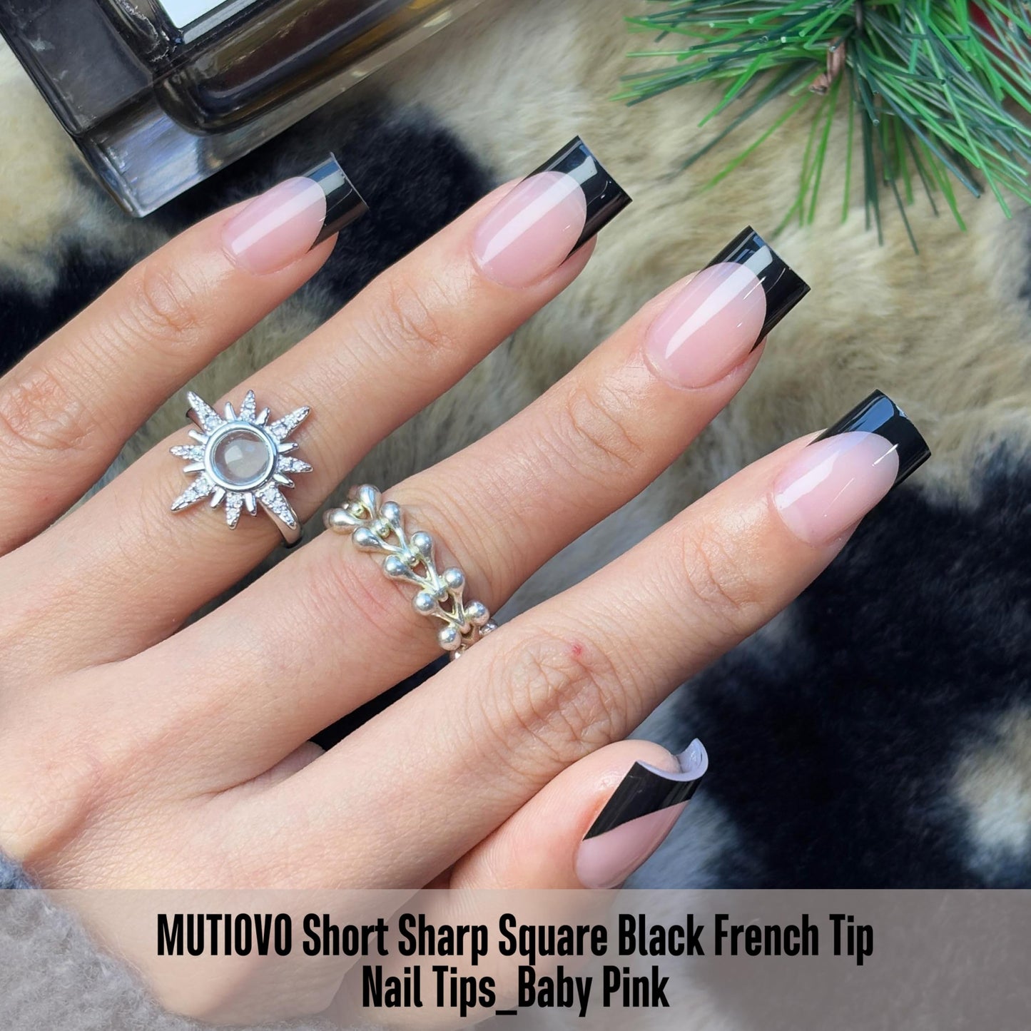 MUTIOVO Black French Tip Short Straight Square Nail Tips Press on, BABY PINK Extra Thick NEED Soft Gel Nail Extension, Need Builder gel & Top,Coat Full Cover False Nails, for DIY x 15 Sizes 150 pcs