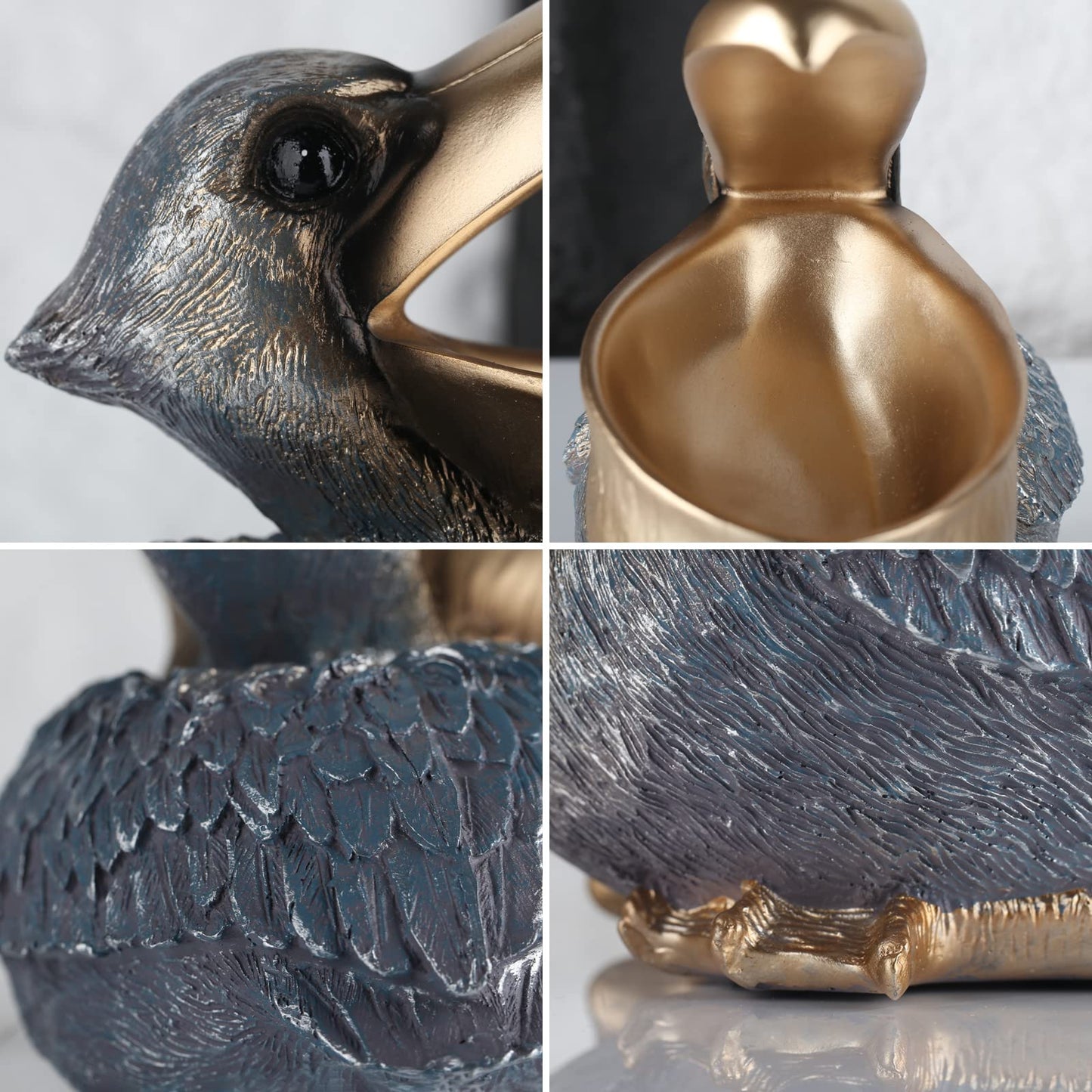 PlivBloom Pelican Key Holder Statues,Fun Animal Hippo Candy Dish,Candy Dish for Office Desk Unique,Modern Key Holder for Pelican Figurine,Suitability Desk candy bowl and Entry Table Decor Items(Gold1)
