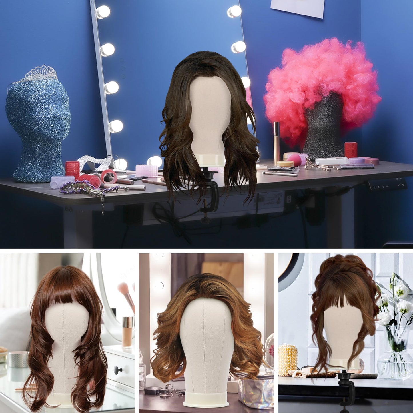 Klvied 22 Inch Cork Canvas Block Head Mannequin Head for Wigs, Wig Head Stand for Display Styling Wigs Making Kit ，Including Doll Head Storage Bag