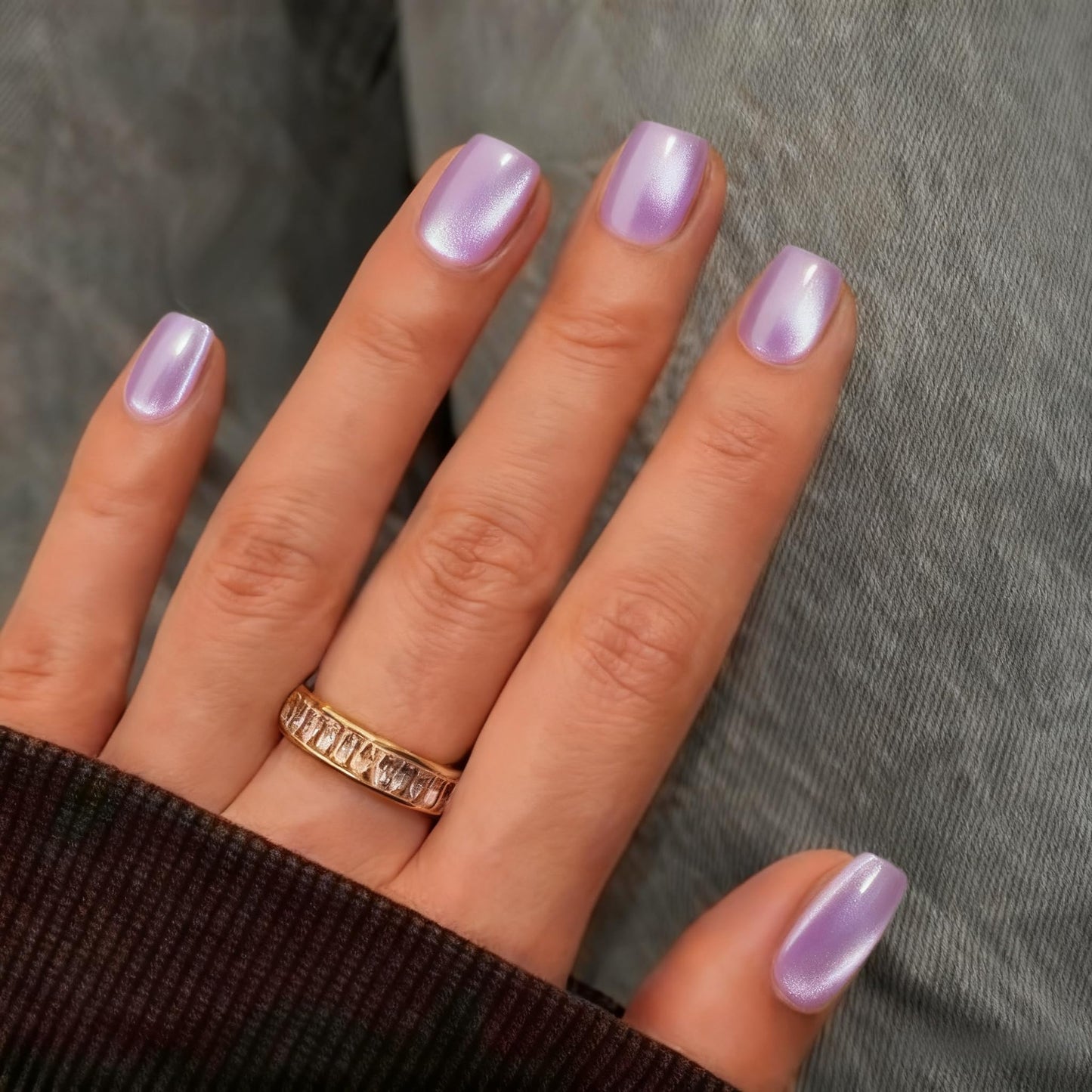 SXVME Short Press On Nails Square - Cat Eye Purple Fake Nails Acrylic Press ons Glue on Nails Opaque Glitter Short False Nails in 30 Pcs for Women