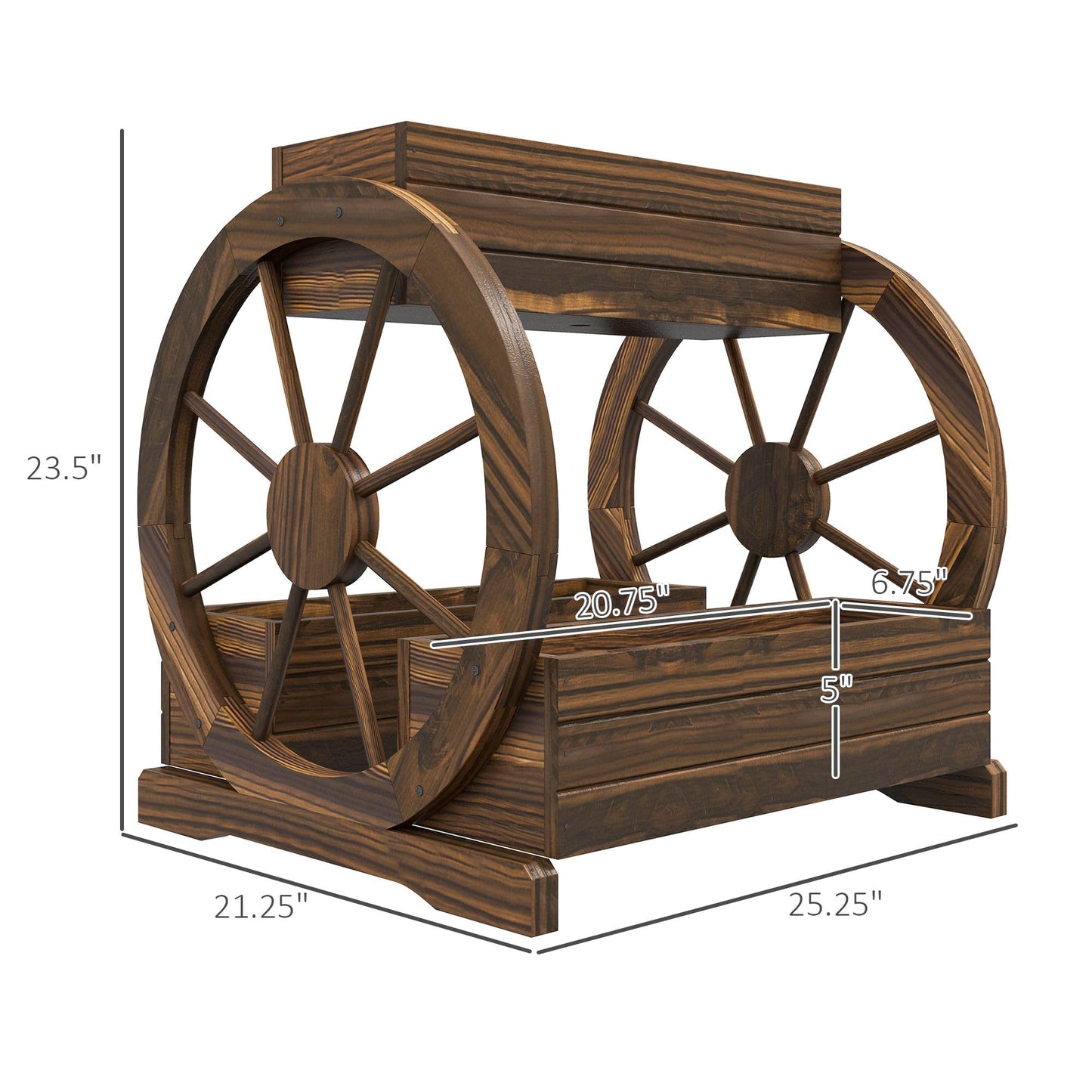 ZAVEROX 3-Tier Solid Wood Wagon Planter Box Raised Garden Bed Dimensions 25x21x24 Sturdy Exceptionally Durable Beige Brown Finish