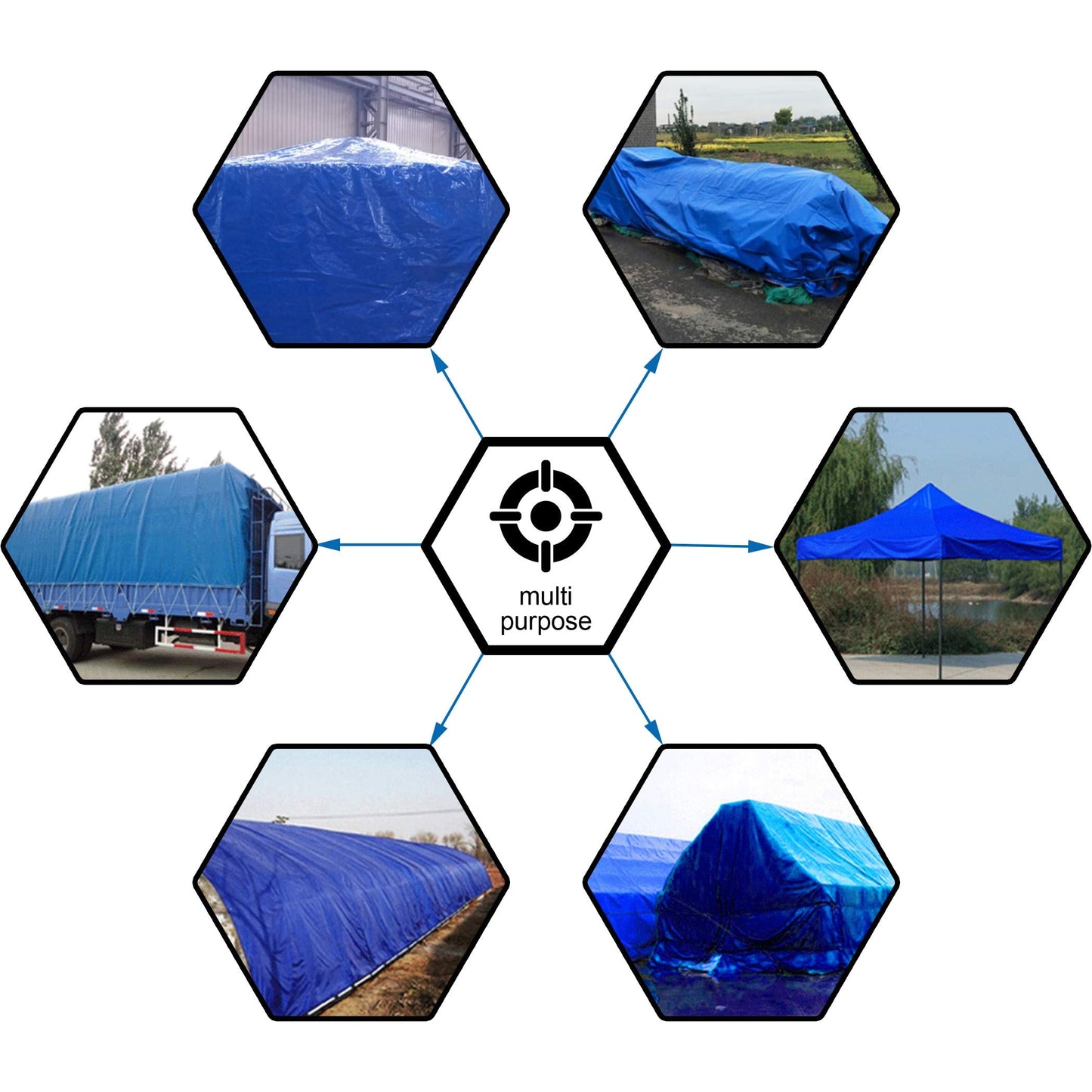 CARTMAN Finished Size 12x16 Feet Blue Poly Tarp 5 Mil Thick, Multipurpose Protective Cover for Camping, Tent, Boat, RV, Car