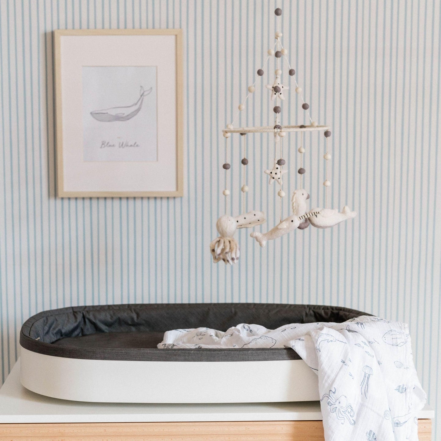 Pehr Classic Wool Felt Baby Mobile, Life Aquatic | Handmade Nursery Décor | Includes Gift Box | Ethical & Enchanting | 28” x 9”