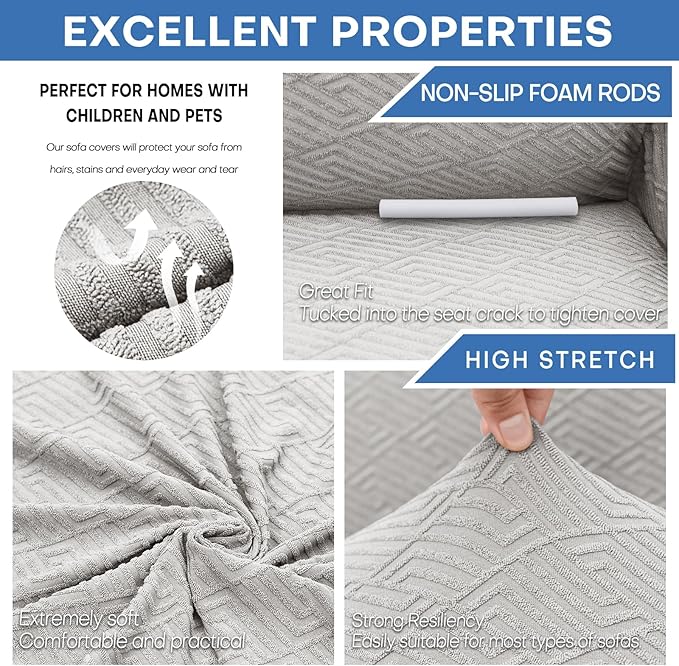 XINEAGE 2026 New 1 Piece Couch Covers for 3 Cushion Couch (79"-91") Stretch Sofa Cover Slipcover Pet Friendly Soft Washable Furniture Protector with Elastic Bottom for Kids,Dog (Sofa, Silver Grey)