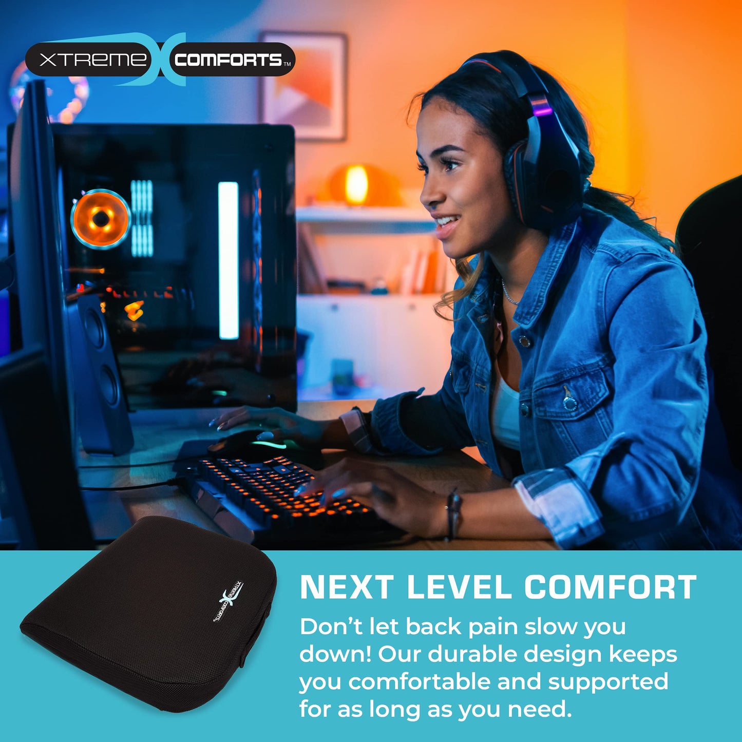Xtreme Comforts Seat Cushions | Office Chair Cushions for Desk, Car, Wheelchair| Ergonomic Memory Foam Seat Cushion for Support & Comfort | Helps Improve Sitting Posture for Work & Body Relief (1 Pc)