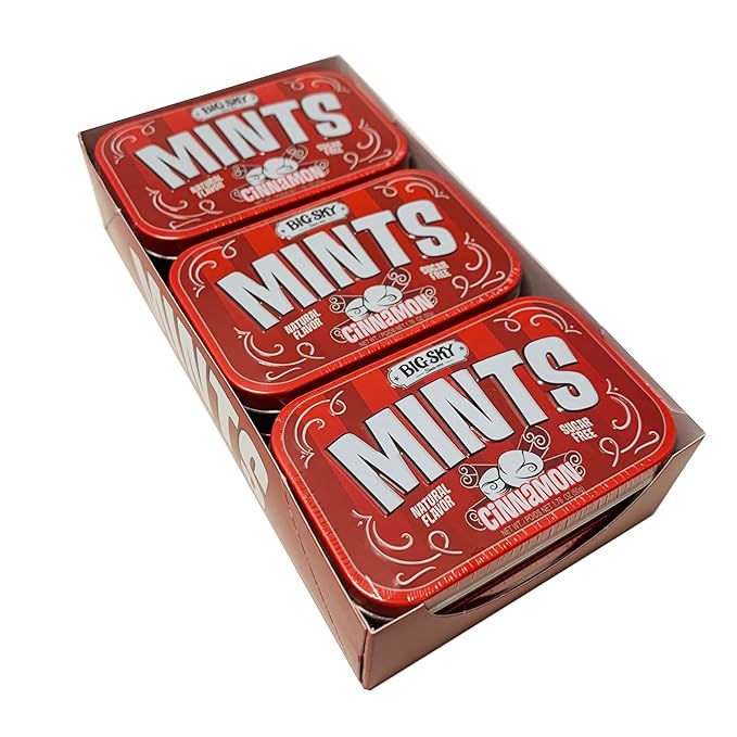 Big Sky Sugar Free Cinnamon Mint Candy, 50g Tin - 6 Count Display Tray