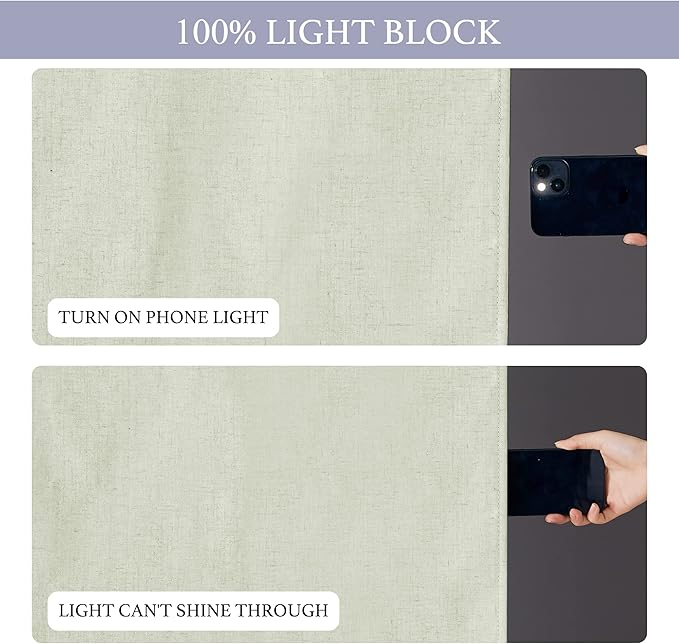 RYB HOME 100% Blackout Door Window Curtains, Effortless Self-Ahensive Blinds Privacy Linen Textural Front Door Glass Window Curtain, W26 x L69, Light Sage, 1 Panel