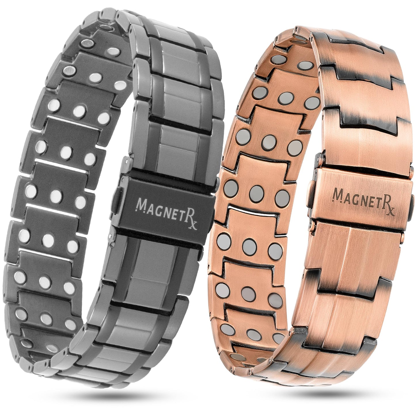 MagnetRX 3X Strength Magnetic Bracelets for Men – Titanium & Pure Copper Magnetic Bracelets for Men – Premium Fold–Over Clasp & Adjustable Length with Sizing Tool