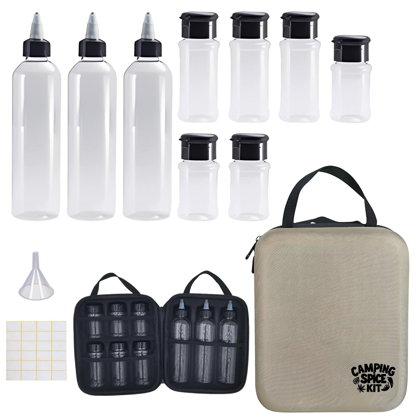 Merleu Camping Spice Kit with Protetion Hard EVA Case,9 Spice Shaker Jars Salt and Pepper Holder BBQ Spice,Separable Travel Spice Containers,Portable Spice Container(Empty Bottles with Bag)
