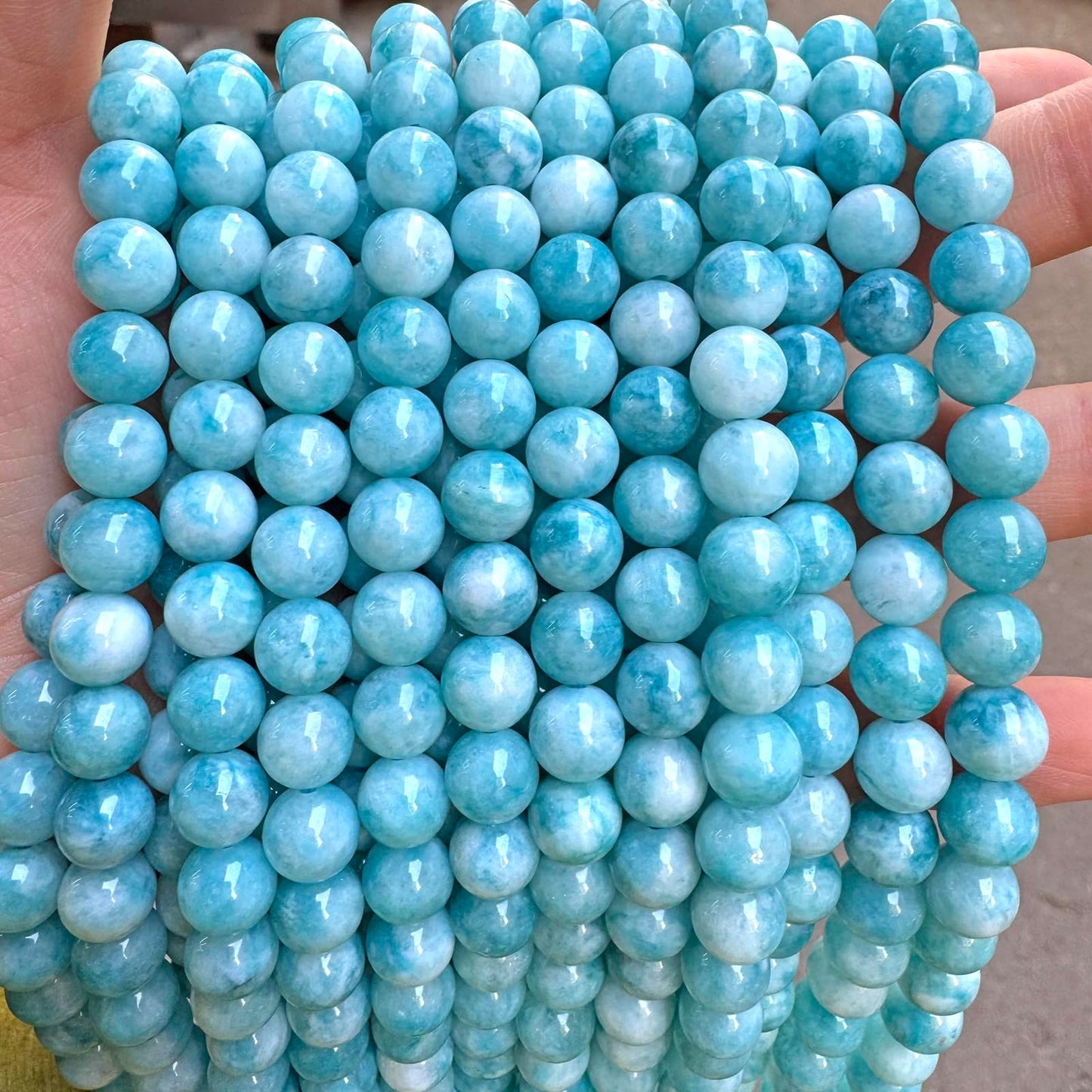 45pcs 8mm Natural Stone Beads Larimar Blue Stone Round Loose Beads for Jewelry Making DIY Bracelets Necklace