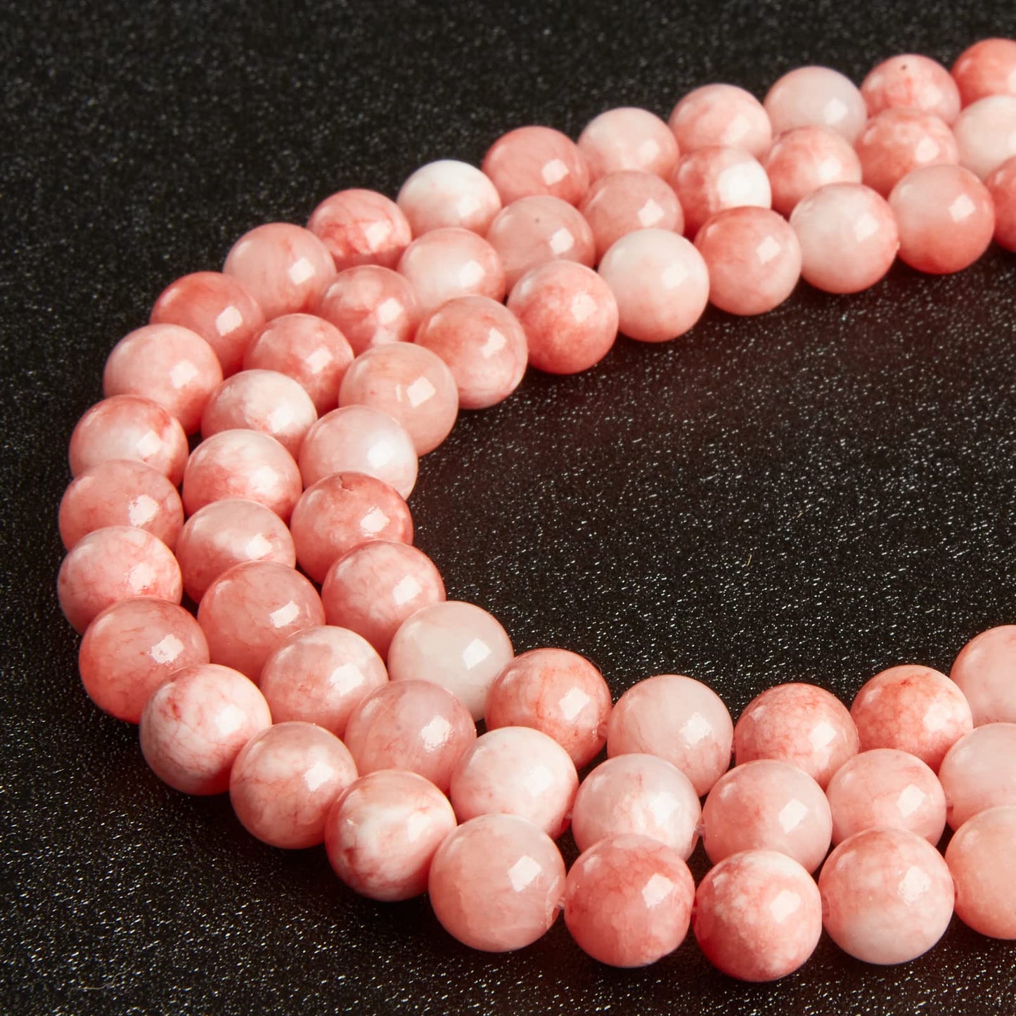 60pcs 6mm Pink White Jade Beads Natural Gemstone Beads Round Loose Beads for Jewelry Making