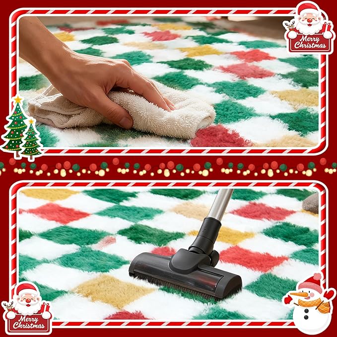 Christmas Area Rug 6x9 for Bedroom Living Room,Checkered Shag Rug Fuzzy Shaggy Bedside Carpet,Indoor Plush Floor Rugs for Kids Boys Girls Room Holiday Home Decor