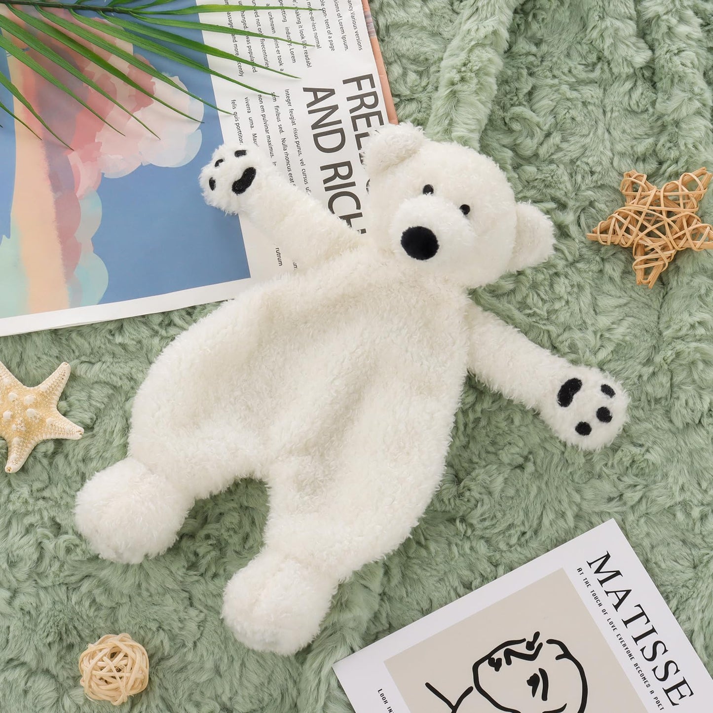 Apricot Lamb Arctic Stuffed Animals Security Blanket White Polar Bear Infant Nursery Character Blanket Luxury Snuggler Plush 10 Inches