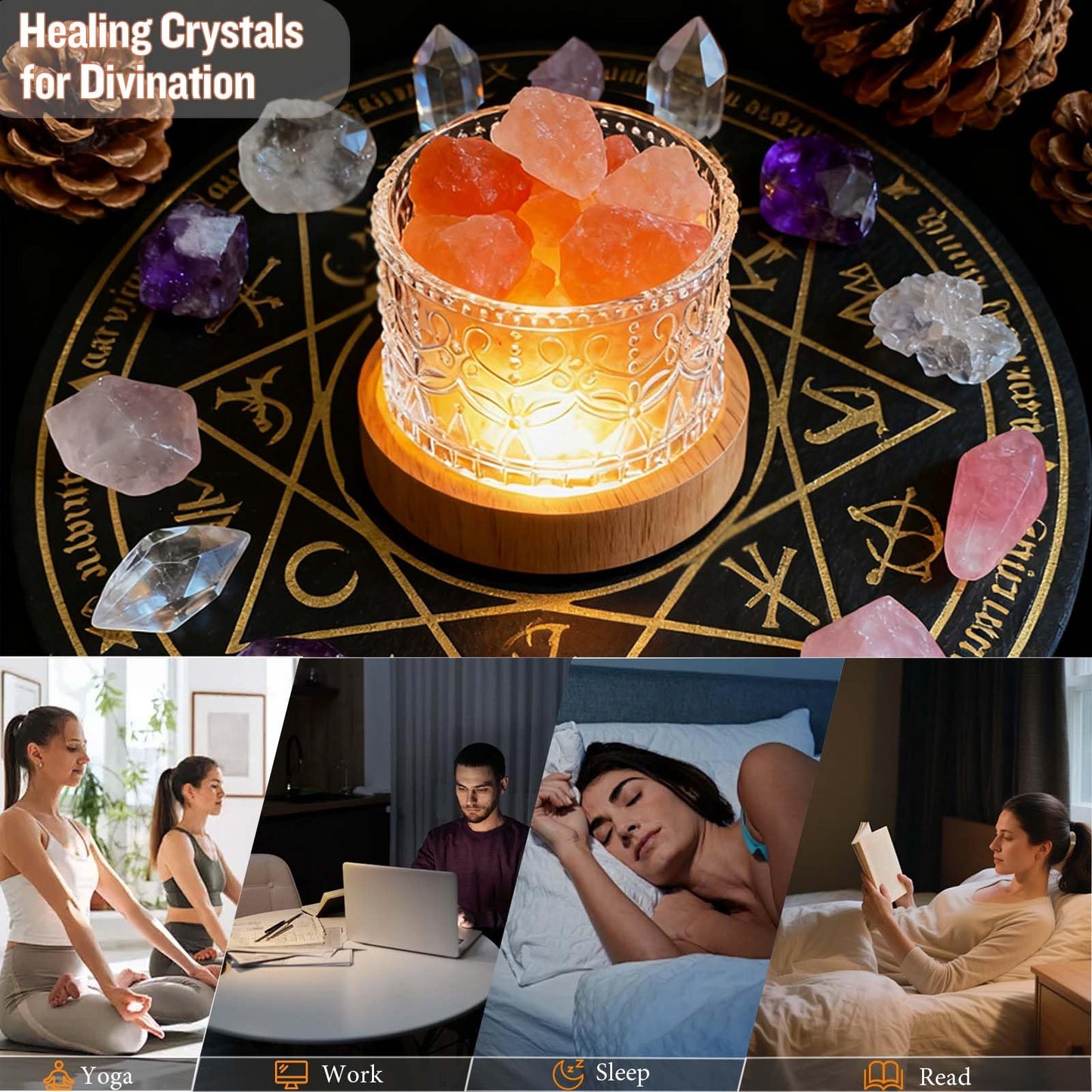 Runyangshi Himalayan Salt Lamp Night Light - Natural Crystal Stones, 3 Lighting Modes with 10 Brightness Levels, Kid & Pet Friendly Design, USB Powered, Ideal for Home and Decor & Gift