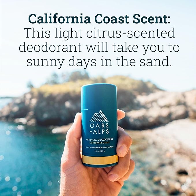 Oars + Alps Aluminum Free Deodorant for Men and Women, Dermatologist Tested and Made with Clean Ingredients, Vegan, California Coast, 1 Pack, 2.6 Oz