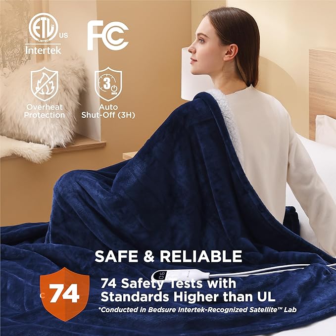 Bedsure Heated Blanket Electric Throw - Soft Flannel Electric Blanket, Heated Throw with 4 Time Settings & 6 Heat Settings, Warm Gift for Grandma (50x60 inches, Pageant Blue)