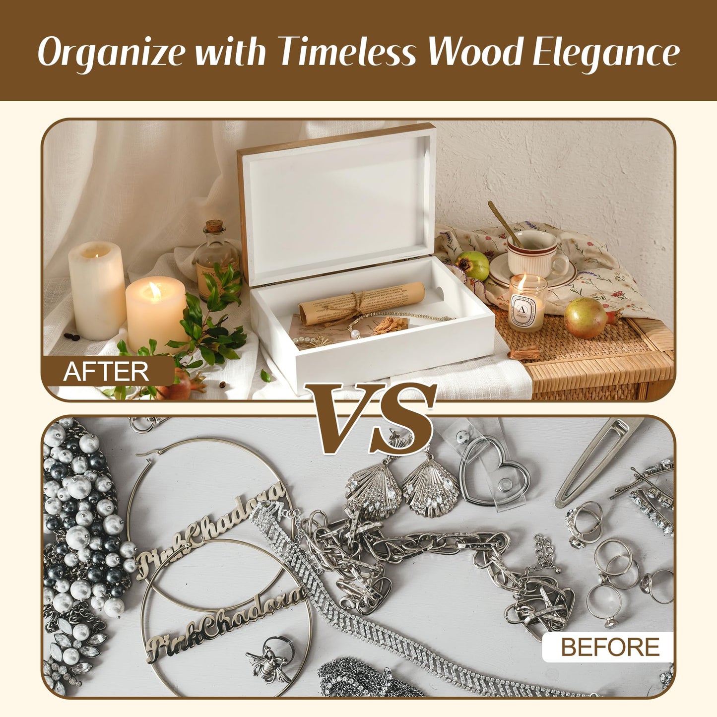Synovana Wooden Keepsake Box - Decorative Wood Boxes with Hinged Lid, Butterfly Engraved Design, 10.24" W