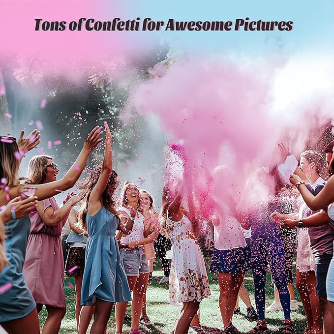 6Pack pink Gender Reveal Confetti smoke Powder Cannon, Confetti and Powder Poppers | Ideal for Baby girl Gender Reveal Decoration and party
