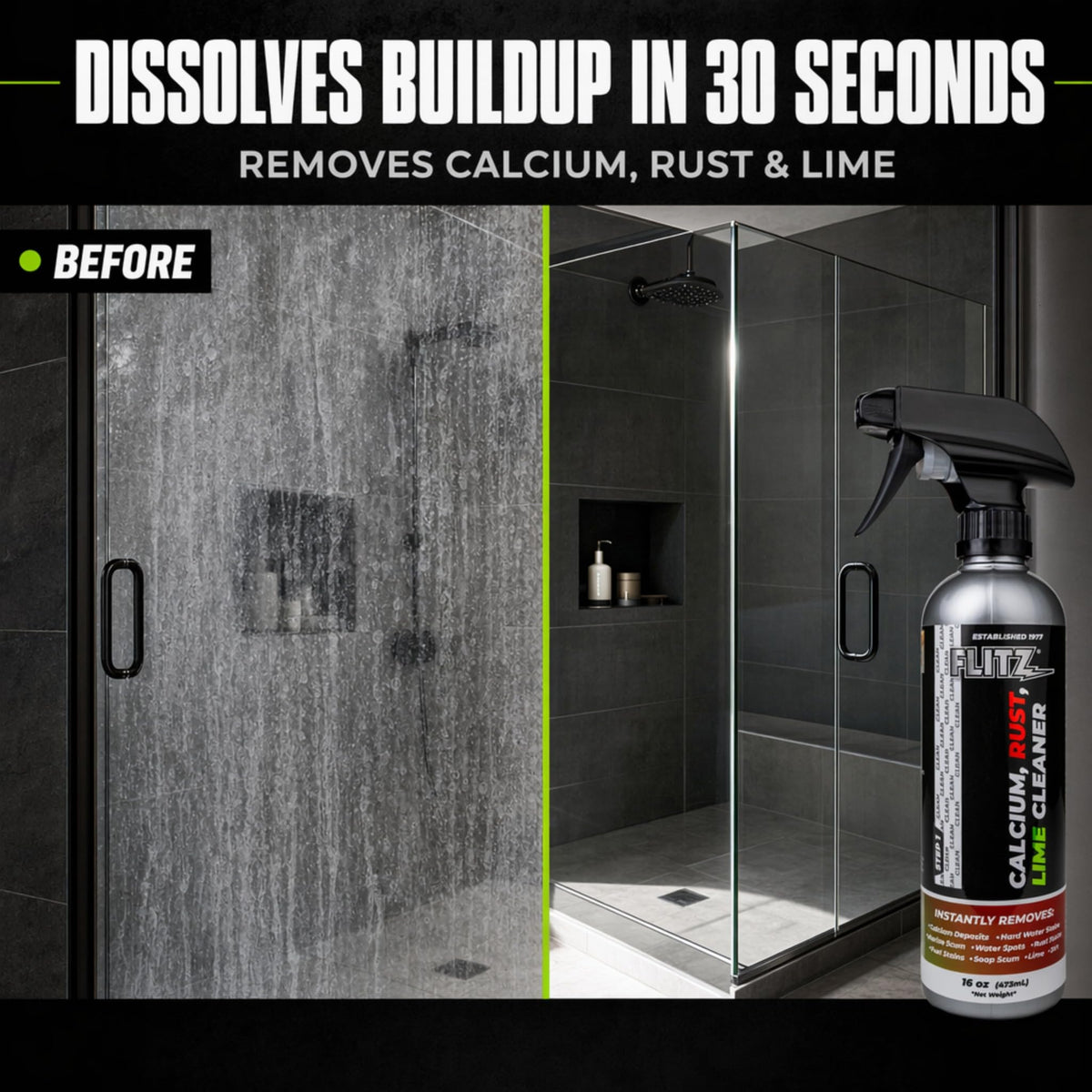 Calcium, Rust, & Lime Remover - 16oz Bottle of USA-Made Limescale Remover for Toilets, Showers, and More - Powerful Spray that Instantly Eliminates Tarnish, Grease, and Other Grime (3 Pack) (48 Fl Oz)