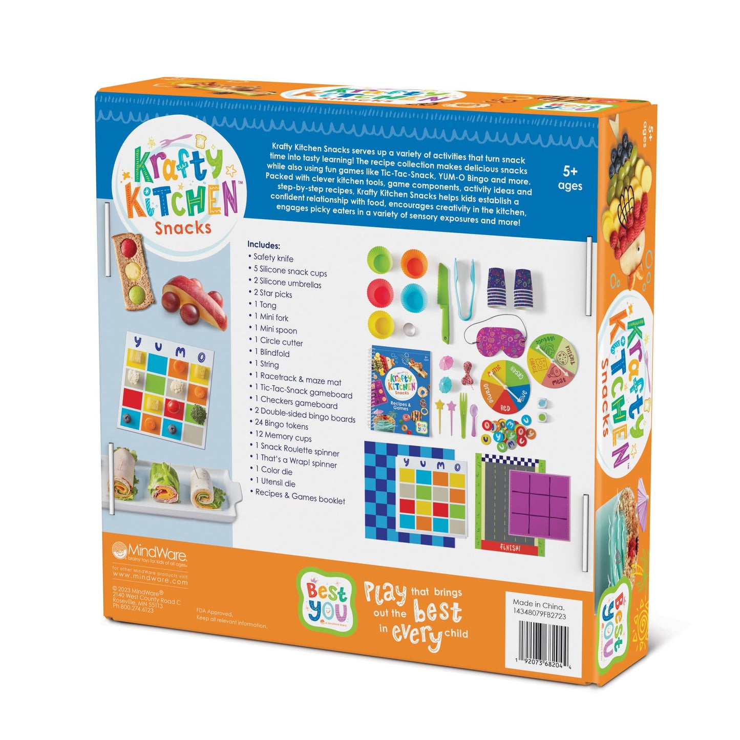 MindWare Best You Krafty Kitchen Snacks Kit, Kids Cooking and Snack Prep Set with Games and Recipes, Hands On Food Exploration Activity for Kids Ages 5 and Up, Healthy Eating Play Kit