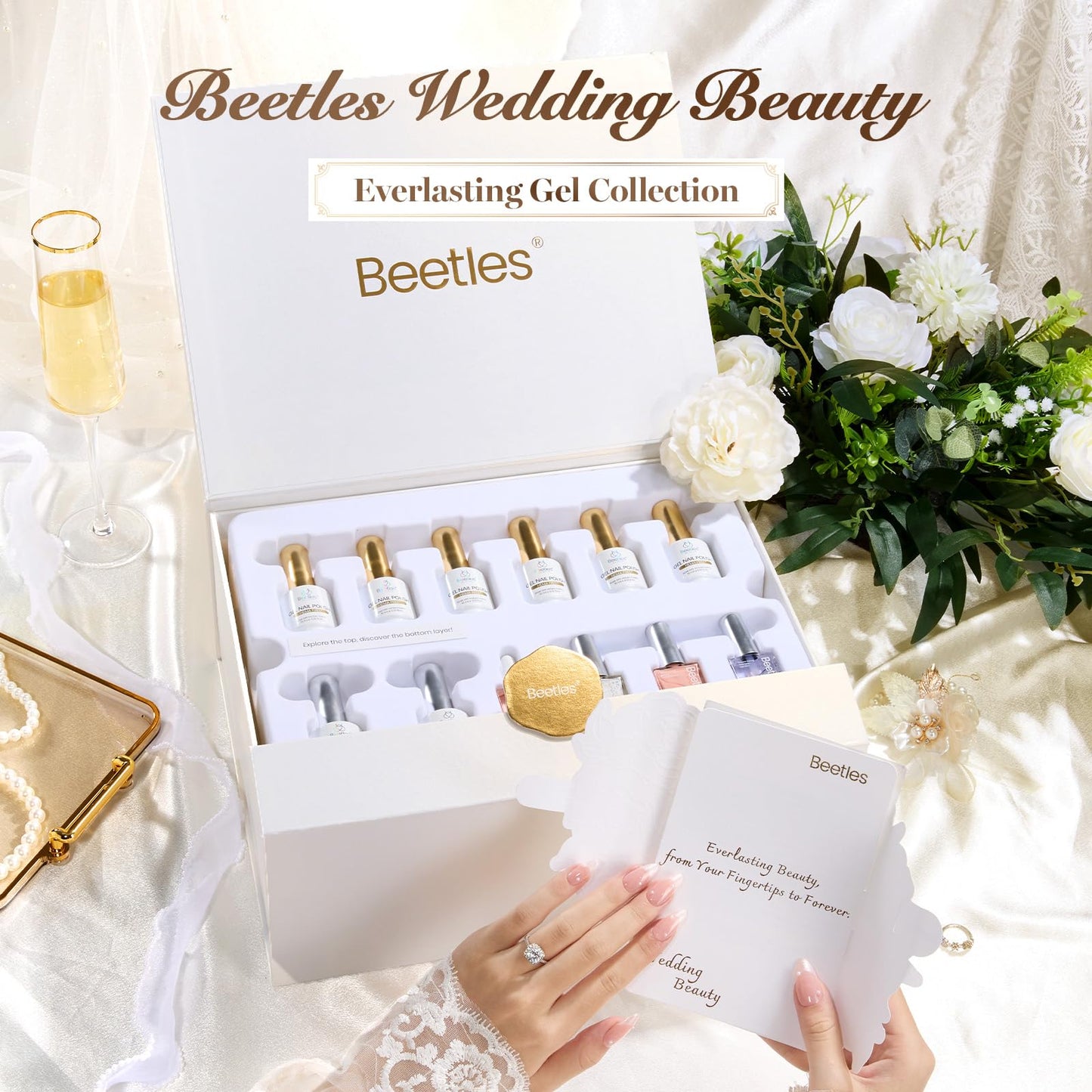 Beetles Gel Nail Polish Kit with UV Light - Wedding Beauty French Manicure Kit, 15ml UV LED Soak Off French Tip Gel Polish Set with Nail Tools Nails Decoration